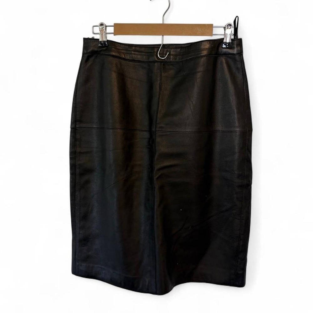 Women Skirt Genuine Leather Black Size 8 Isaac Mizrahi - Picture 3 of 5